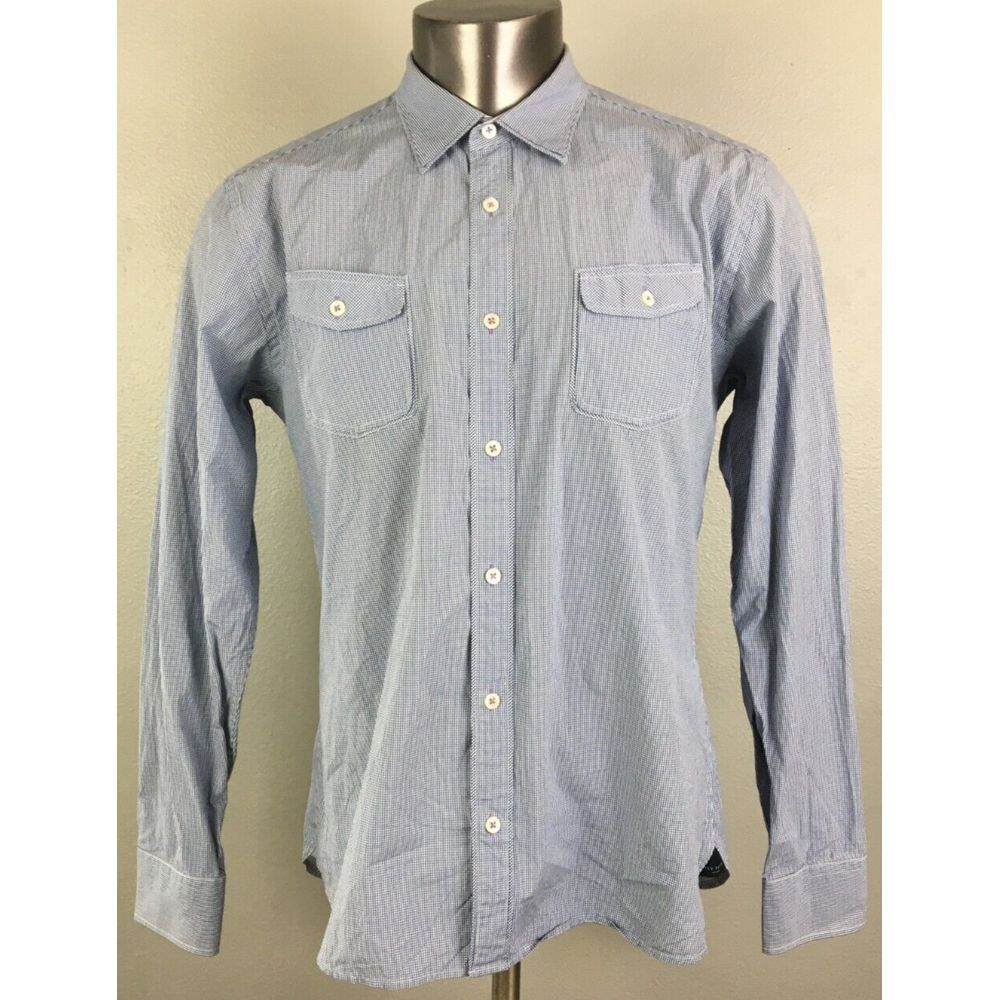 Ted Baker Long Sleeve Button Front Dress Shirt Mens Size 5 Blue‎ White Cotton